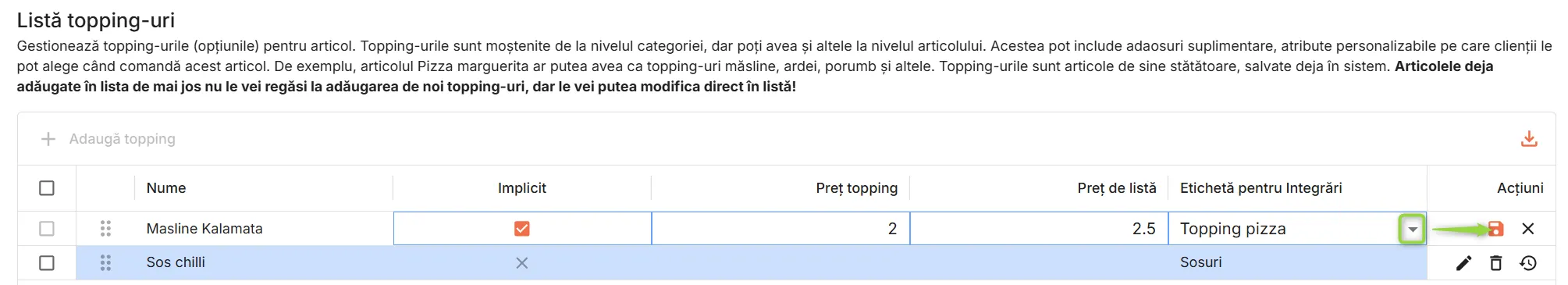 Alege eticheta pentru gruparea de topping-uri Alege eticheta pentru gruparea de topping-uri