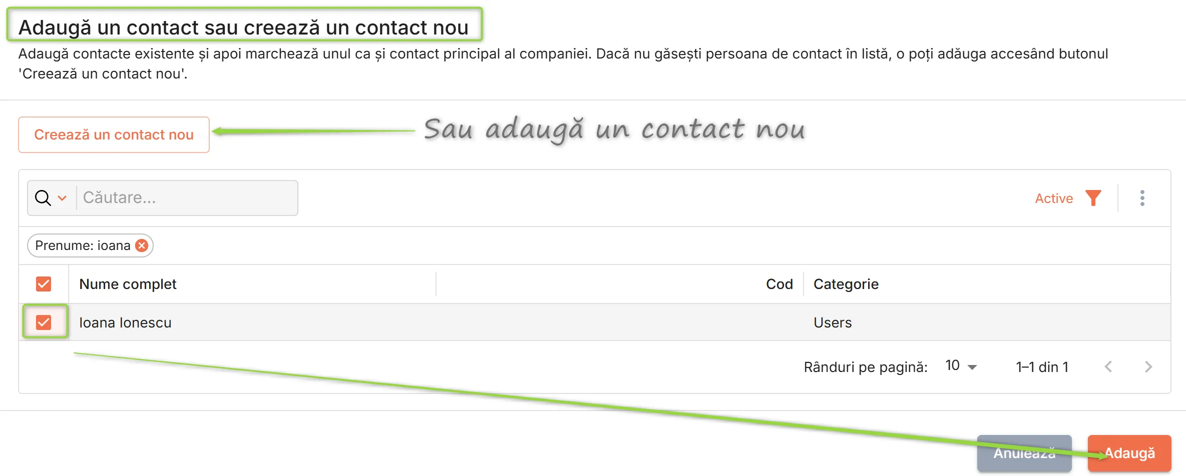 Selectează un contact existent