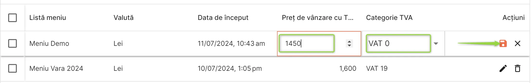 Salvează prețul modificat Salvează prețul modificat