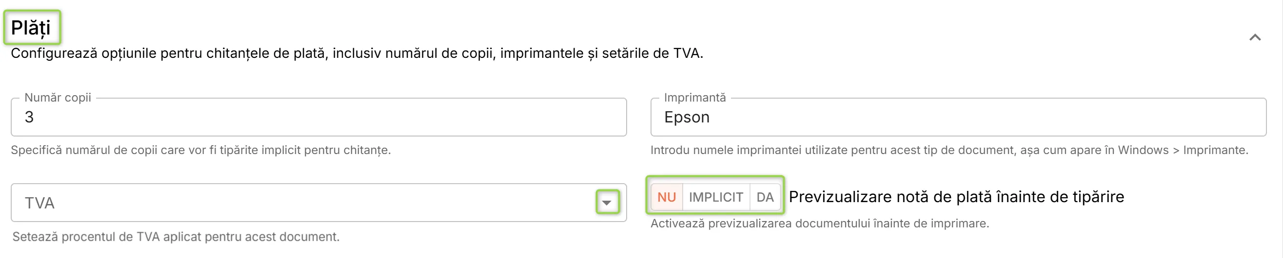 Secțiunea Plăți Secțiunea Plăți
