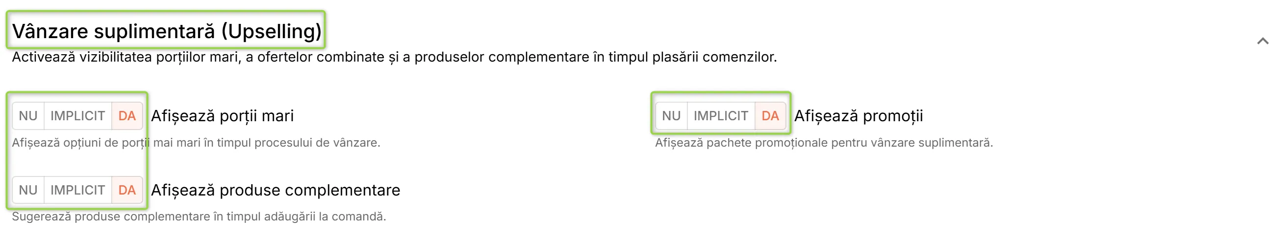 Secțiunea Vânzare suplimentară (Upselling) Secțiunea Vânzare suplimentară (Upselling)