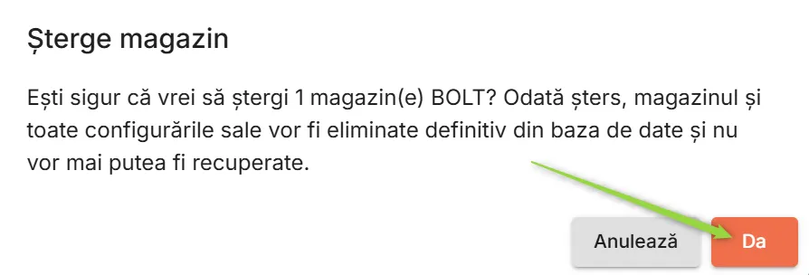 Confirmă ștegerea magazinului selectat