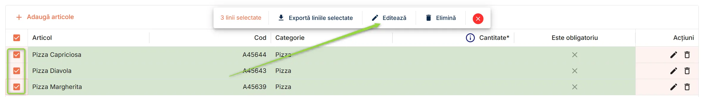 Inițiază editarea în masă