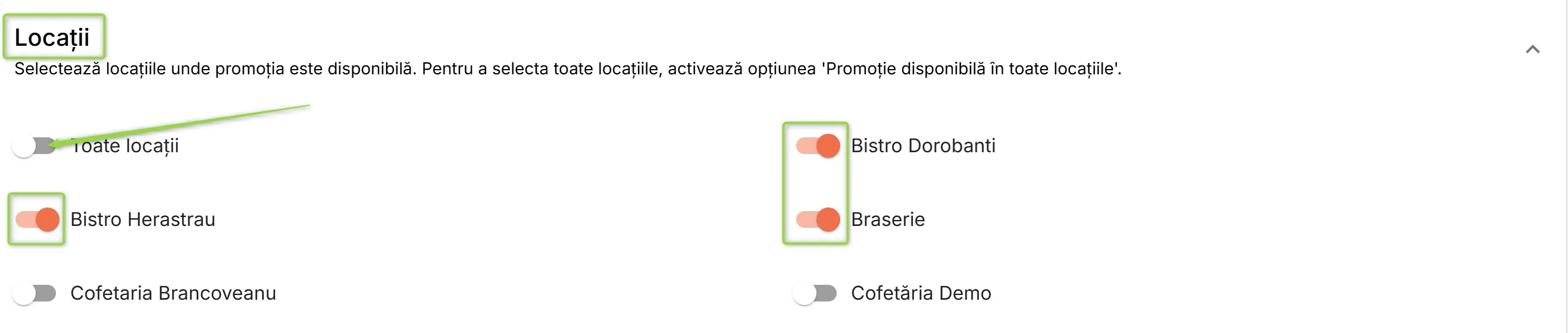 Secțiunea Locații