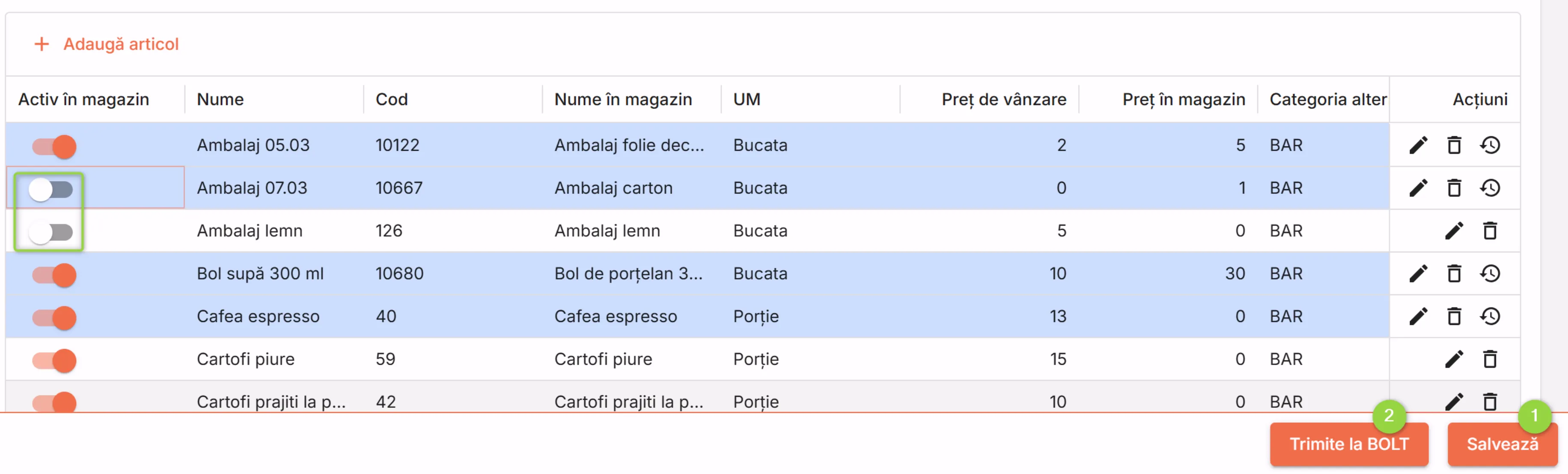 Scoate articole de la vânzare