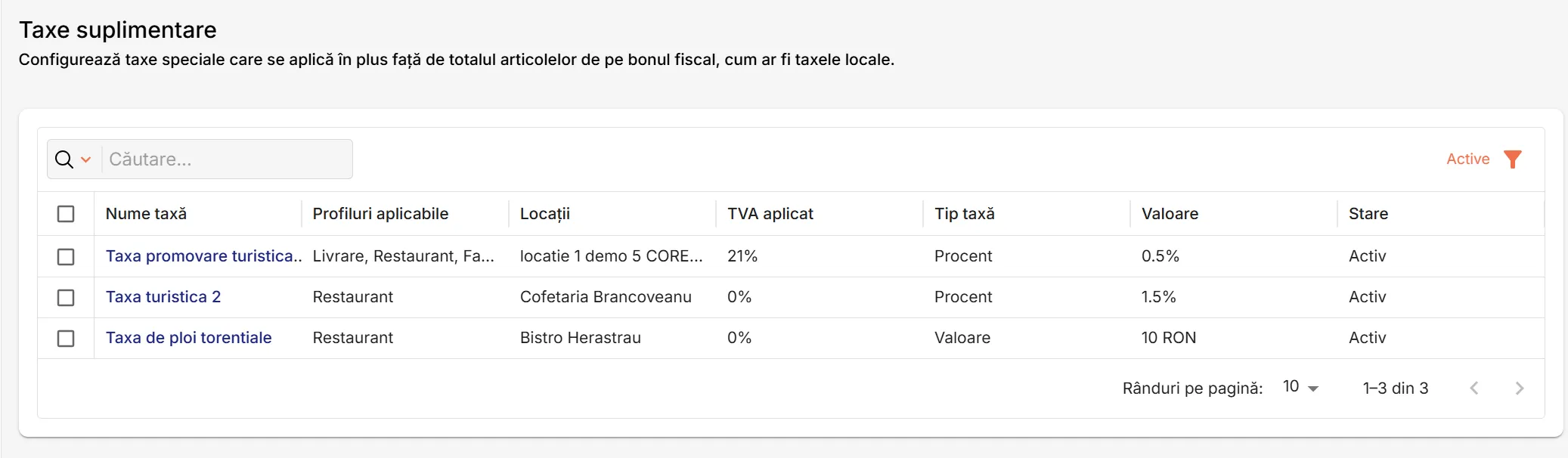 Pagina Taxe suplimentare