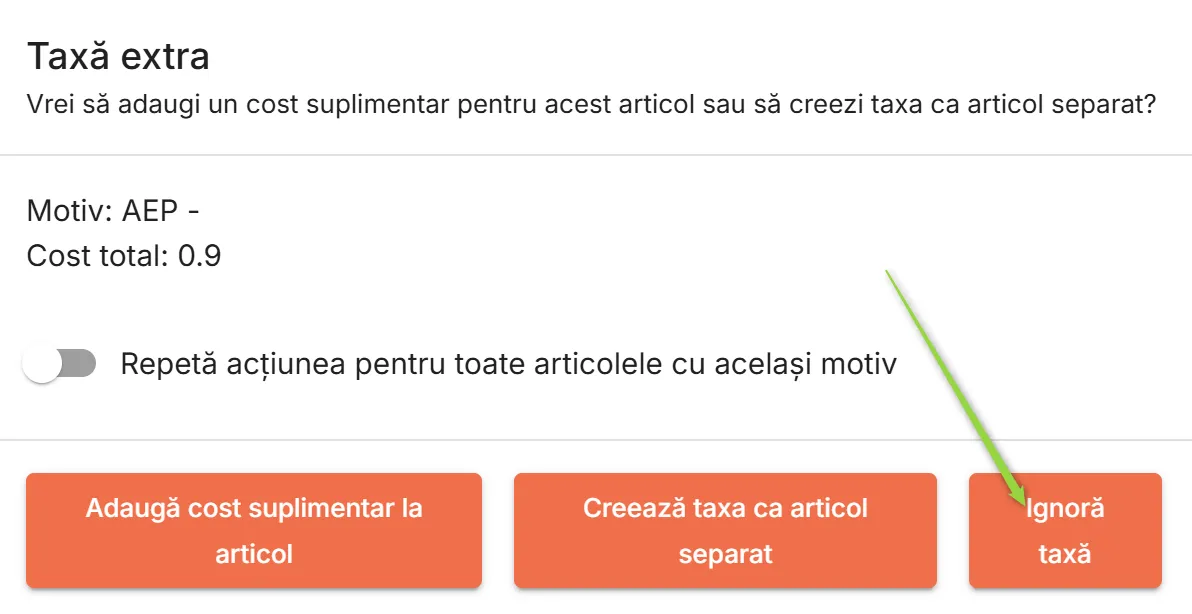 Ignoră taxă extra