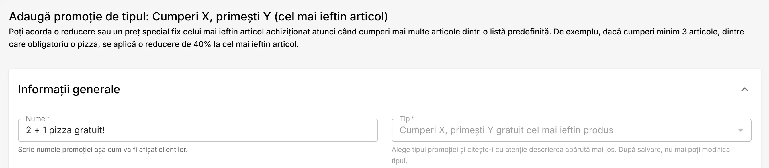Promoție de tip Cumperi X, primești Y (cel mai ieftin produs)
