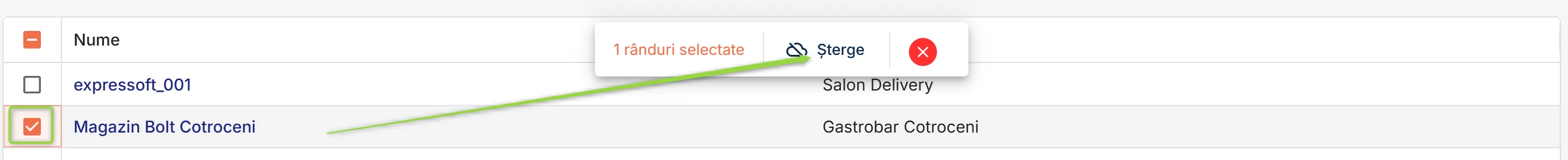 Șterge integrarea selectată