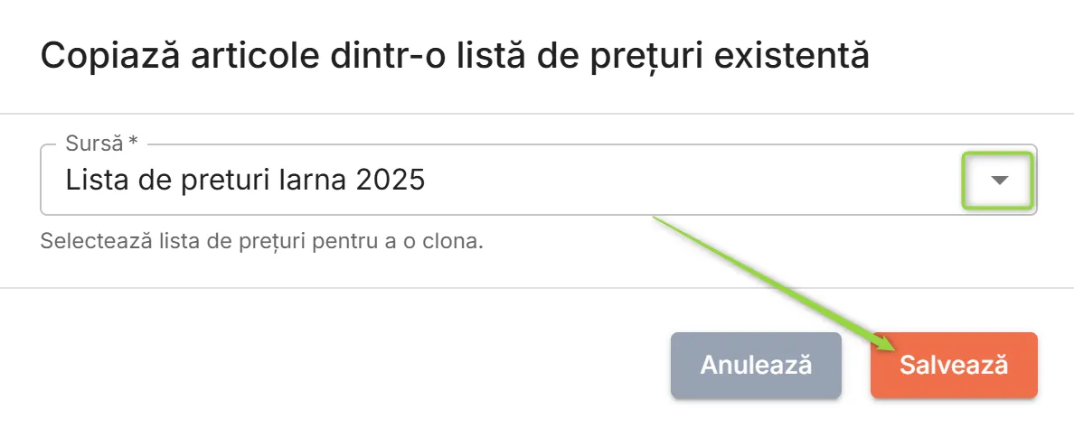 Alege lista de unde vei copia articolele