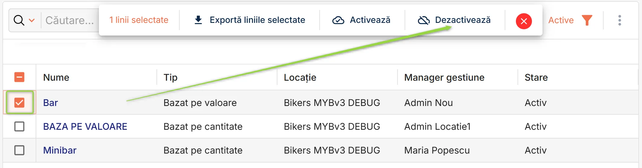 Dezactivează o gestiune