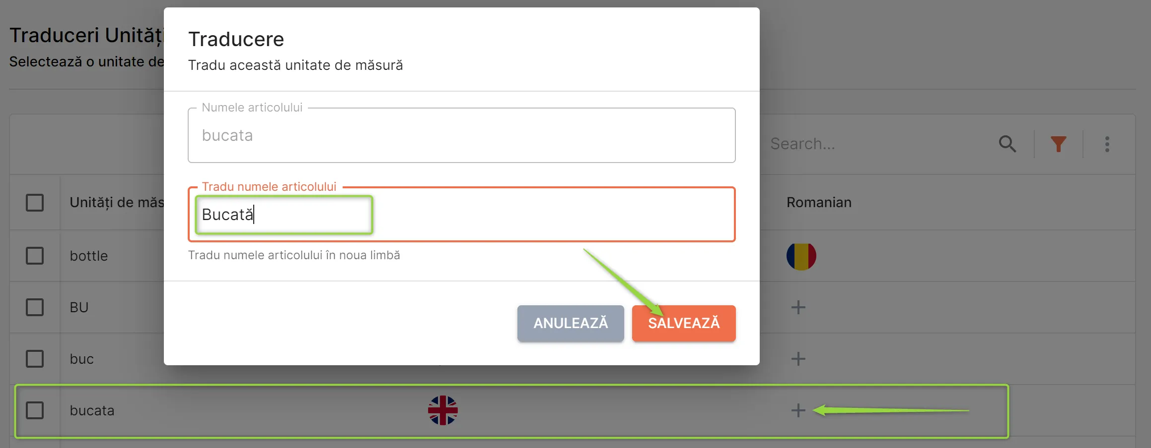 Adaugă o traducere pentru unitatea de măsură dorită Adaugă o traducere pentru unitatea de măsură dorită
