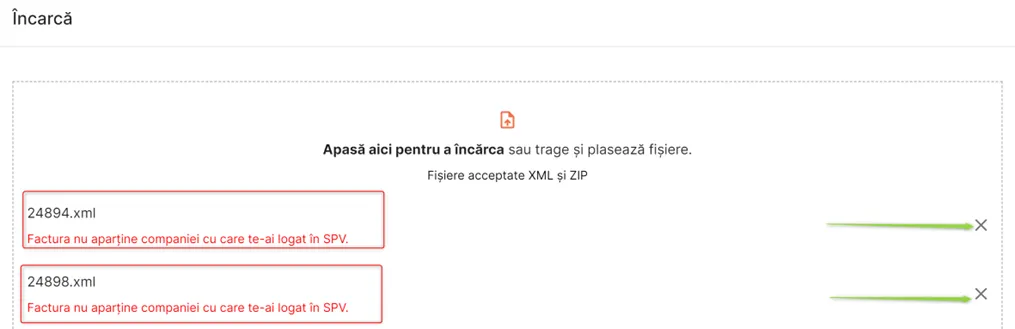 Facturile nu aparțin companiei cu care ești autentificat în SPV