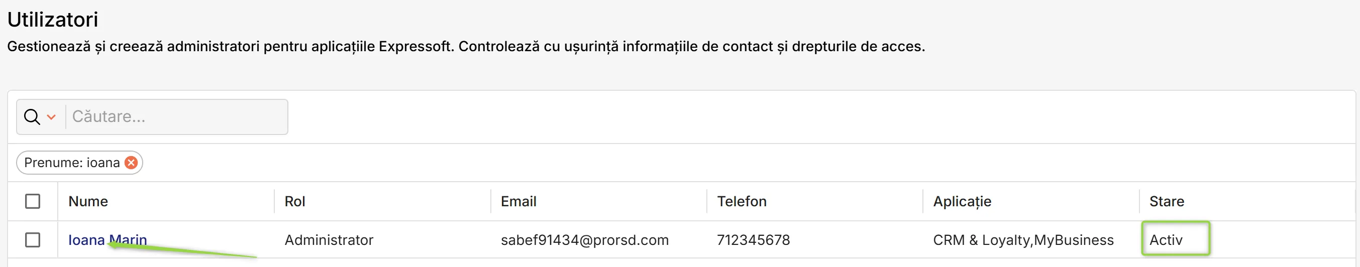 Găsește utilizatorul activ pentru care vei genera PIN Găsește utilizatorul activ pentru care vei genera PIN