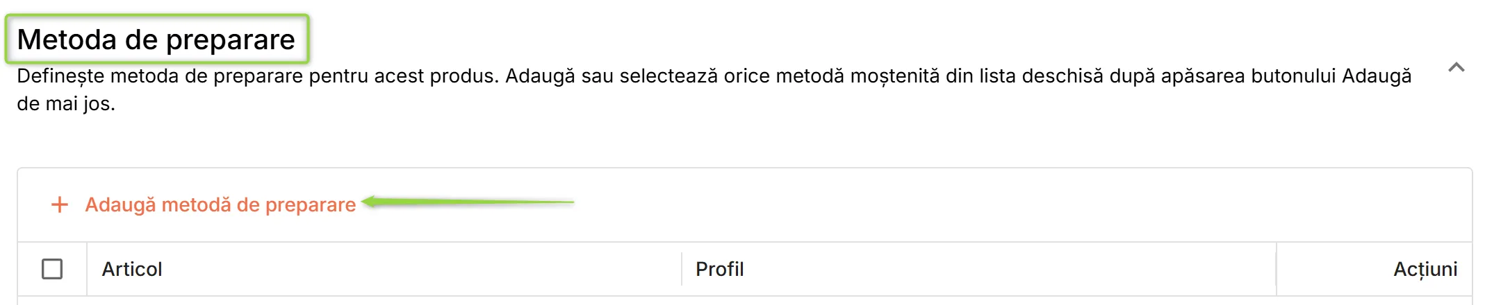 Secțiunea Metoda de prepapare Secțiunea Metoda de prepapare