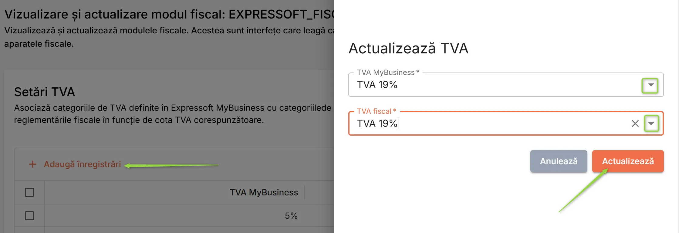 Adaugă corespondență cote TVA Adaugă corespondență cote TVA