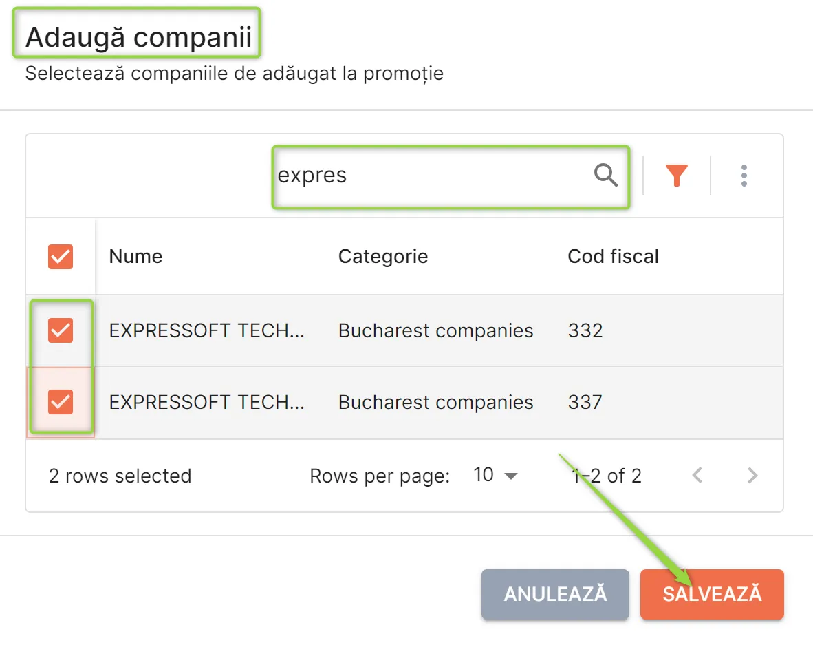 Selectare companii participante la promoție