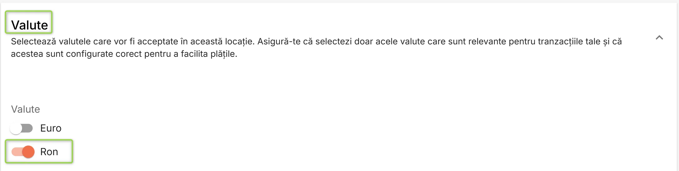Secțiunea Valute