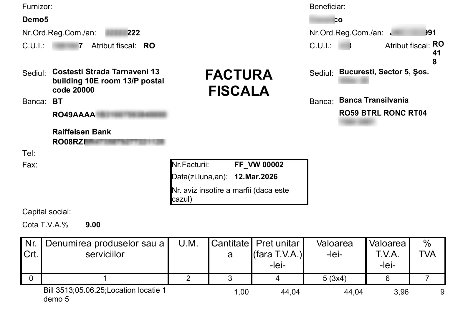 Exemplu de factură generată pentru consumul de pe un portofel virtual Exemplu de factură generată pentru consumul de pe un portofel virtual