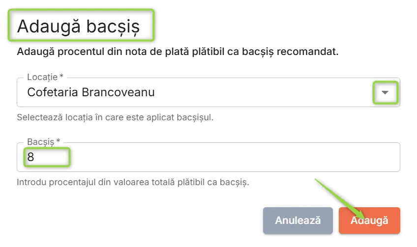 Adaugă bacșiș