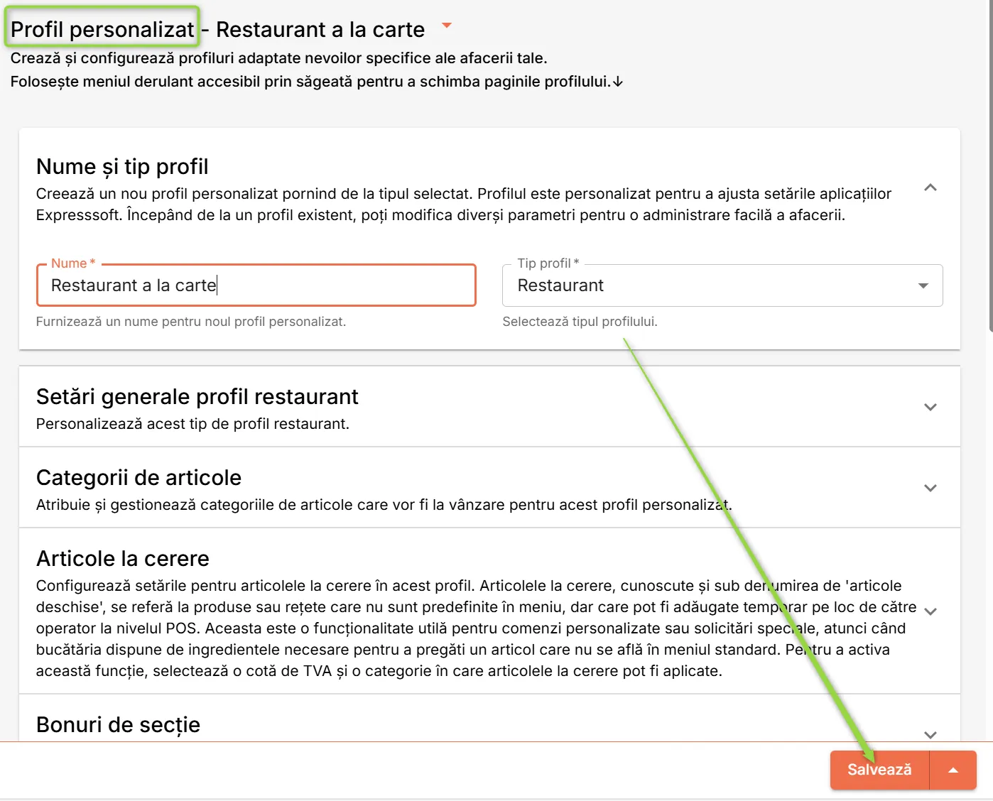 Completează nume și tip profil