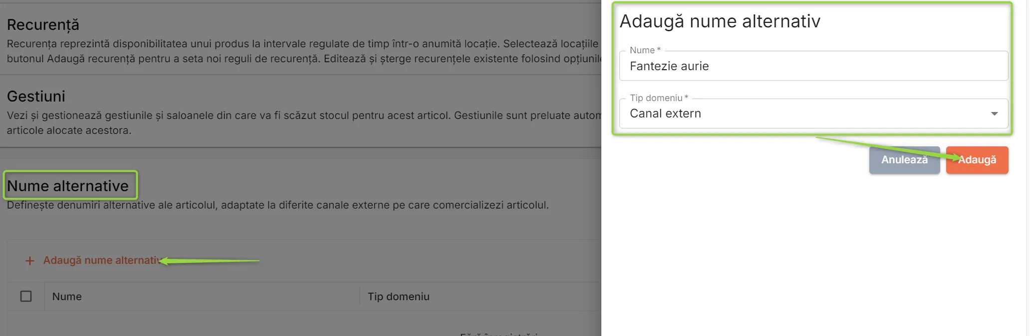 Secțiunea Nume alternative Secțiunea Nume alternative