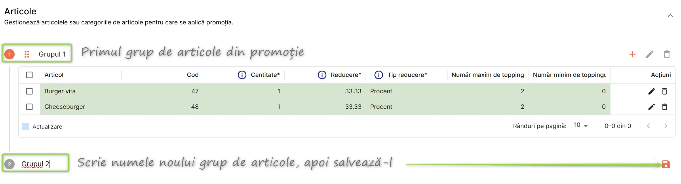 Adaugă grup nou de articole în promoție