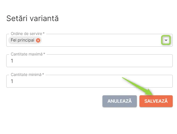 Setează detaliile variantei Setează detaliile variantei