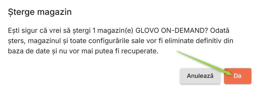 Confirmă ștegerea magazinului selectat