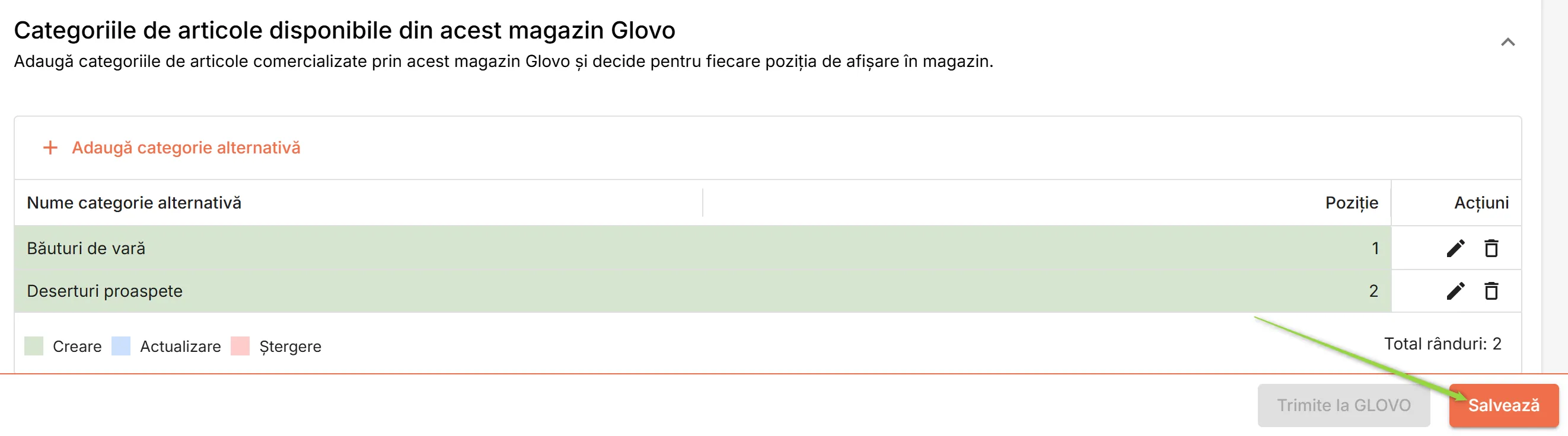 Salvează categoriile alternative în baza de date