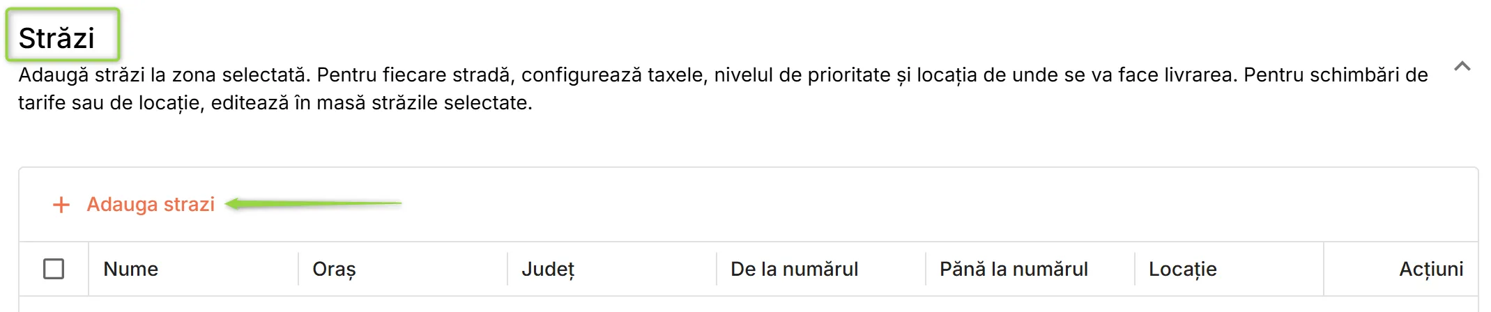 Secțiunea Străzi