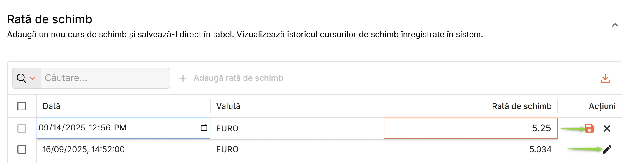 Editarea cursului valutar