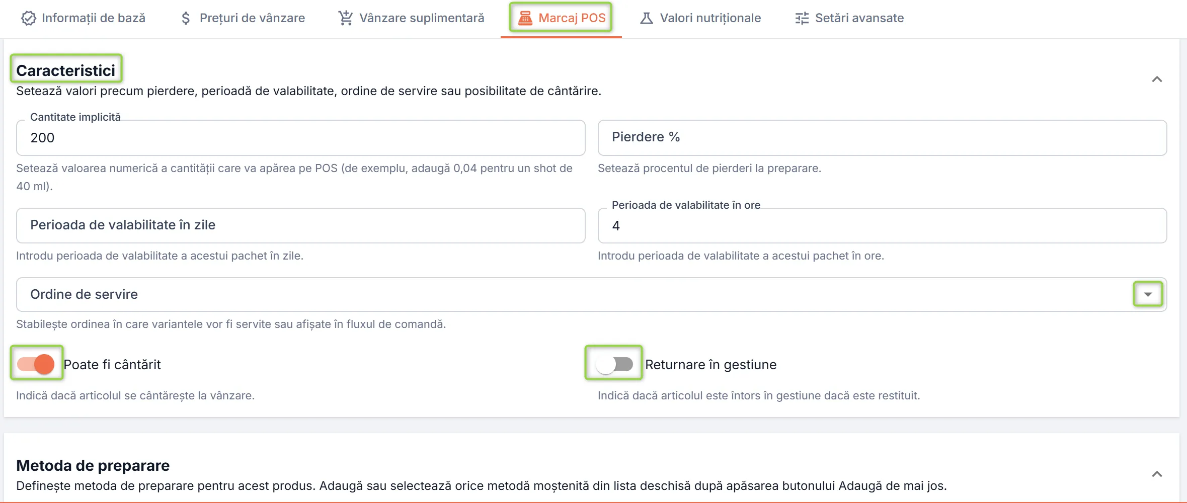 Secțiunea Caracteristici Secțiunea Caracteristici