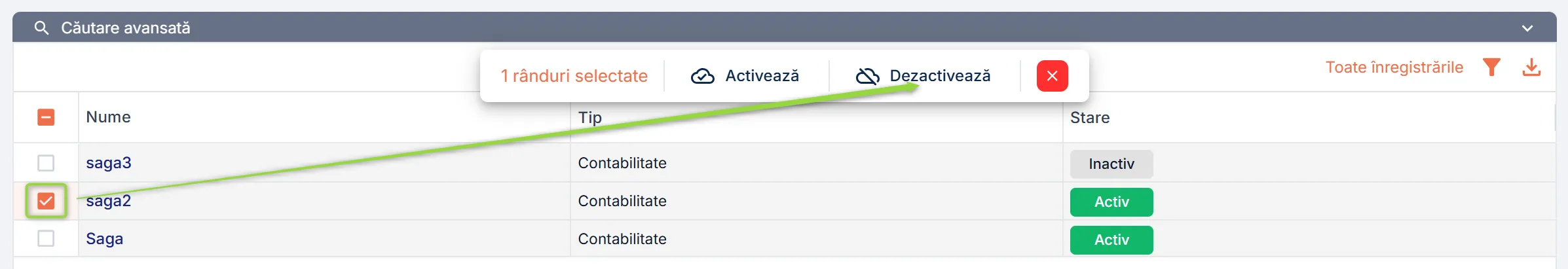 Dezactivare interfață