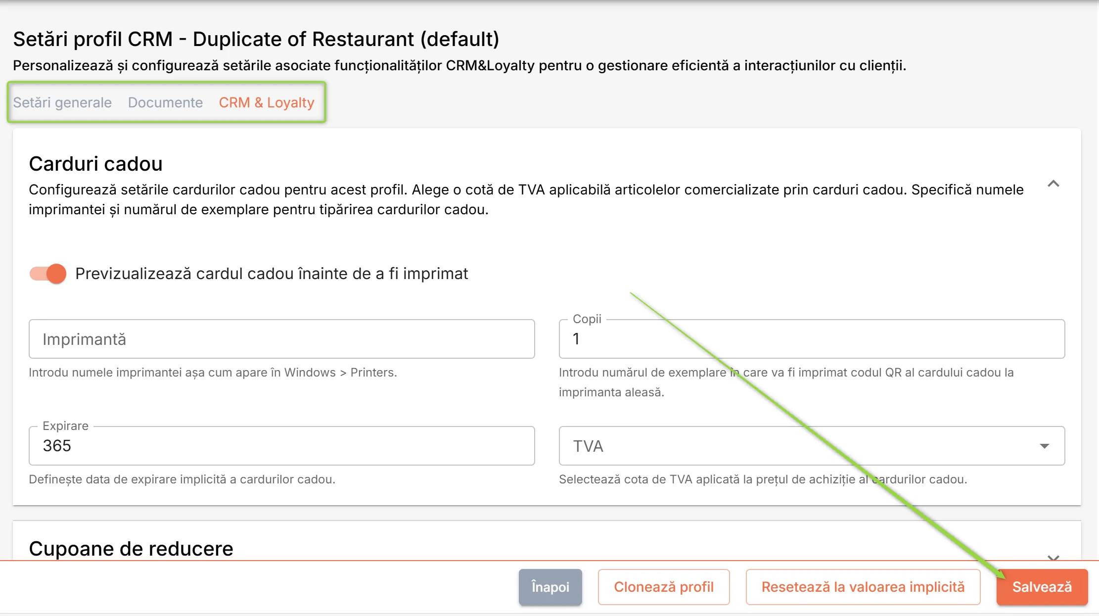 Personalizează configurările noului profil clonat
