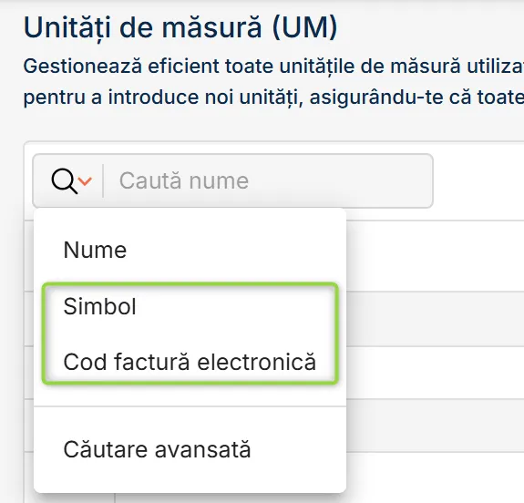 Căutare în Unități de măsură