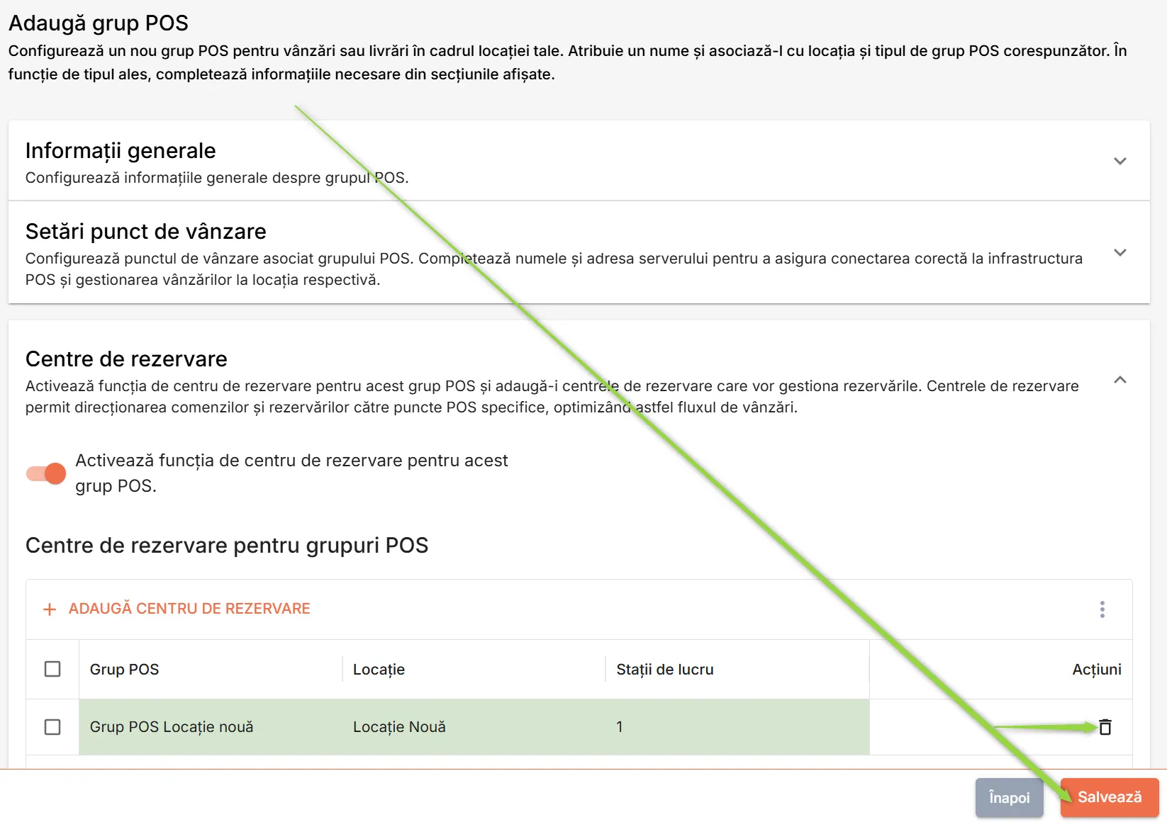 Grup POS configurat ca punct de vânzare