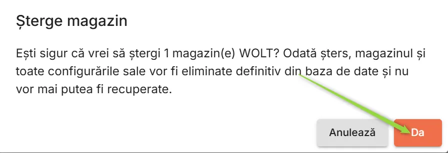 Confirmă ștegerea magazinului selectat Confirmă ștegerea magazinului selectat