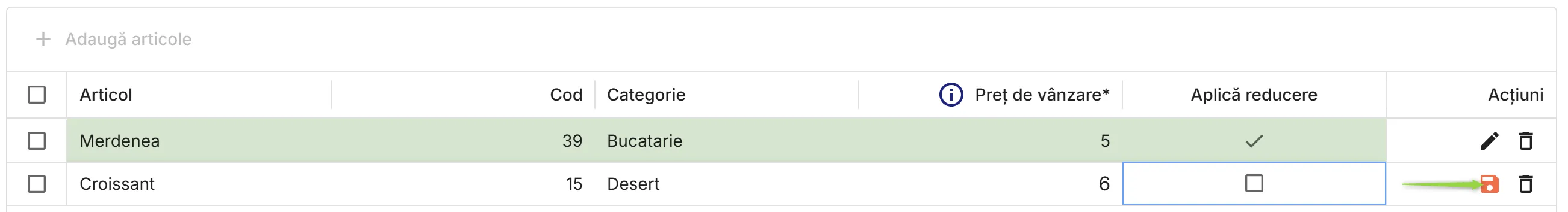 Definire prețuri speciale pentru articolele selectate