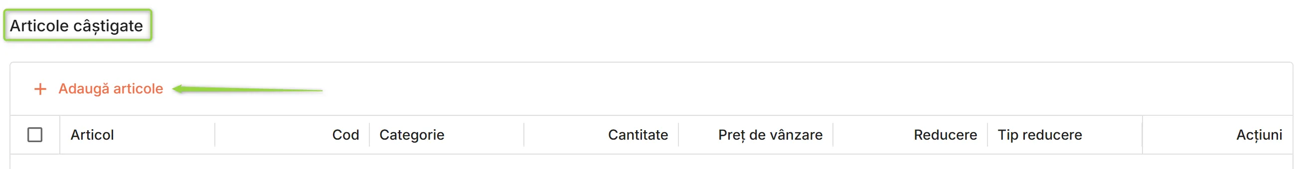Adaugă articole câștigate