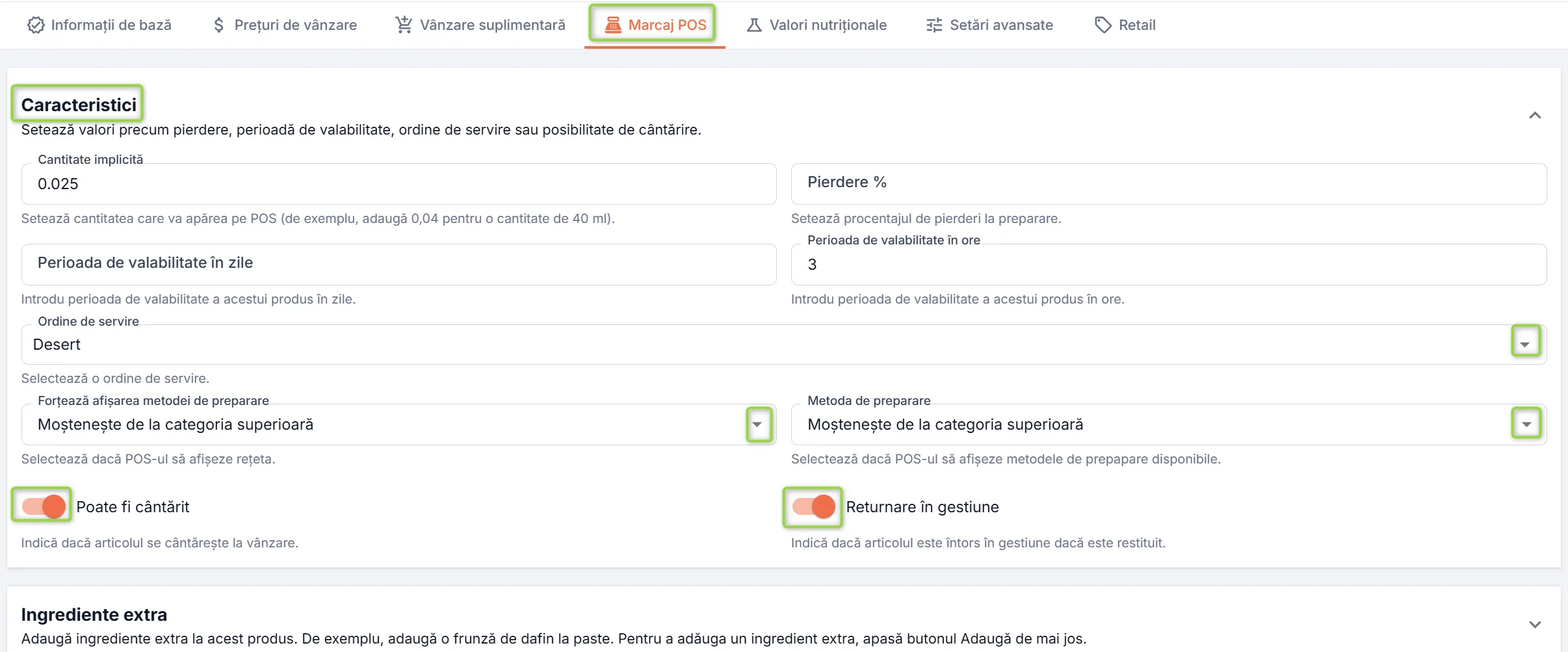 Secțiunea Caracteristici Secțiunea Caracteristici