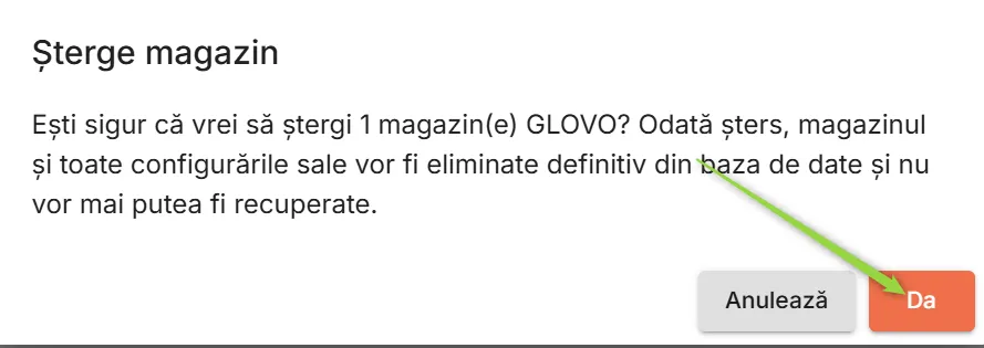 Confirmă ștegerea magazinului selectat