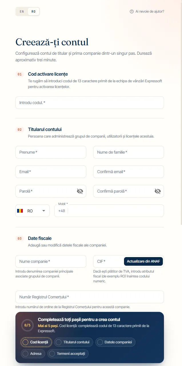 Pagina Creează-ți contul