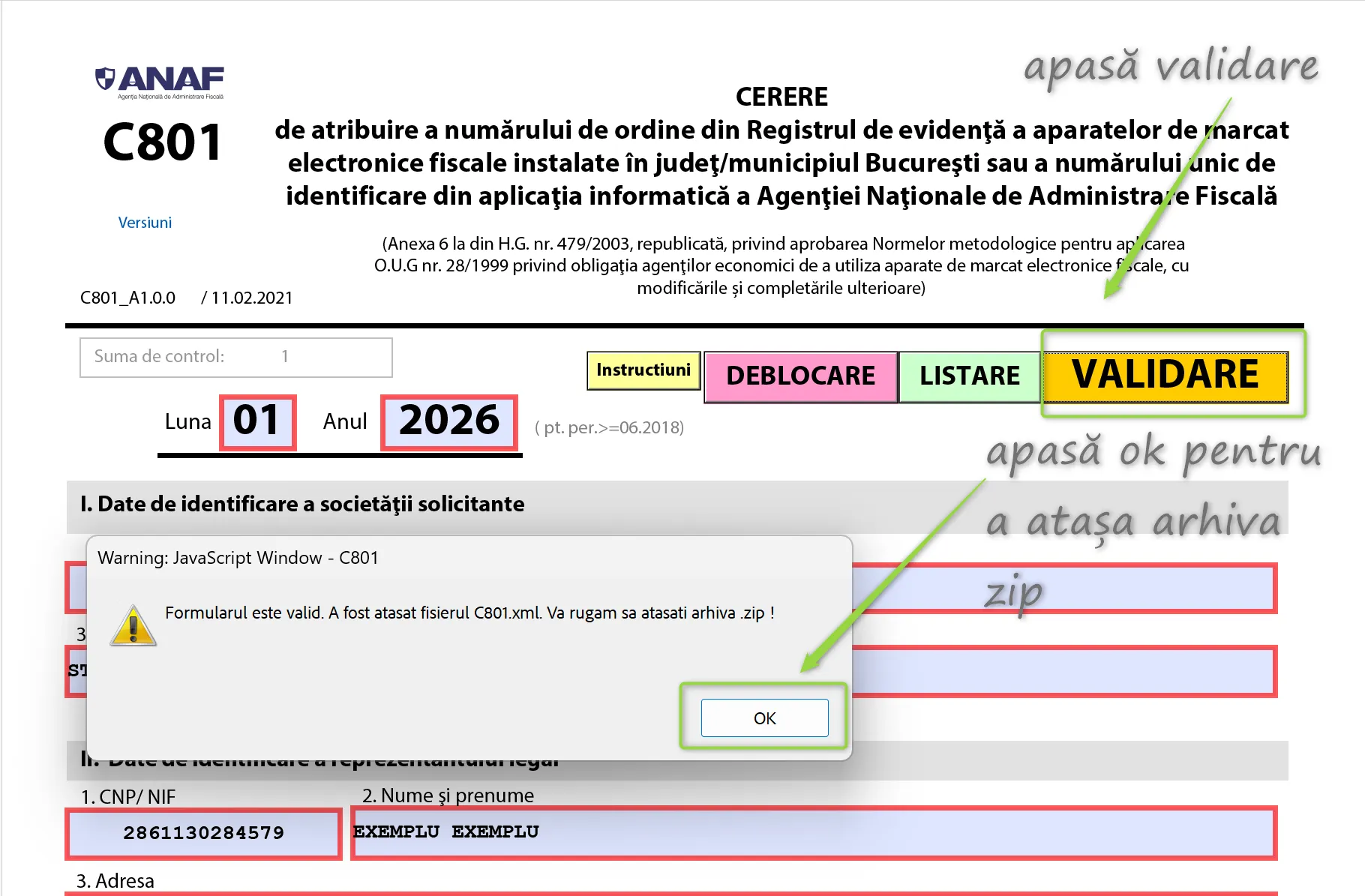 Validare și atașare zip