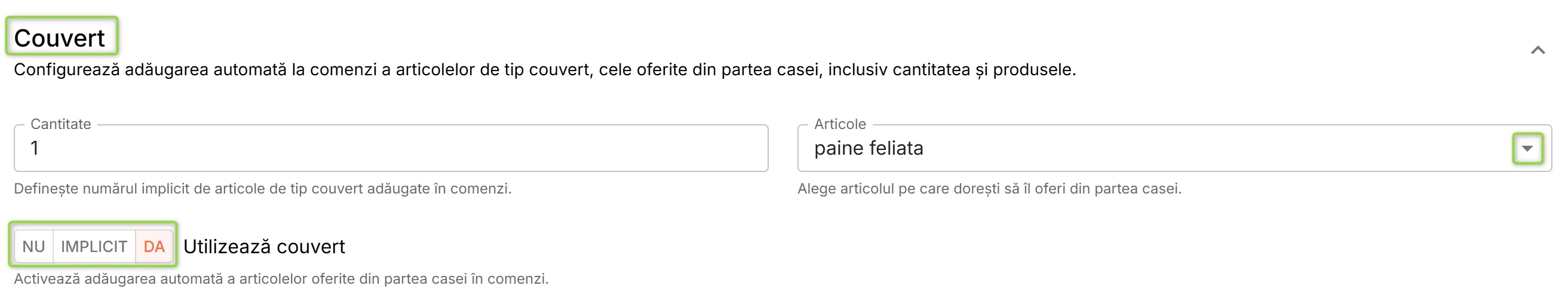 Secțiunea Couvert Secțiunea Couvert