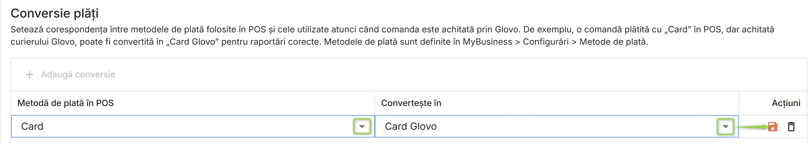 Adaugă conversia de metode de plăți