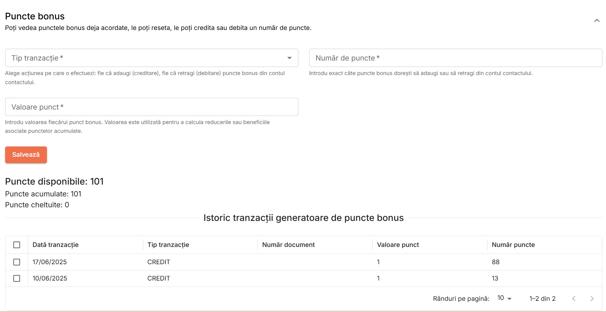 Secțiunea Puncte bonus Secțiunea Puncte bonus