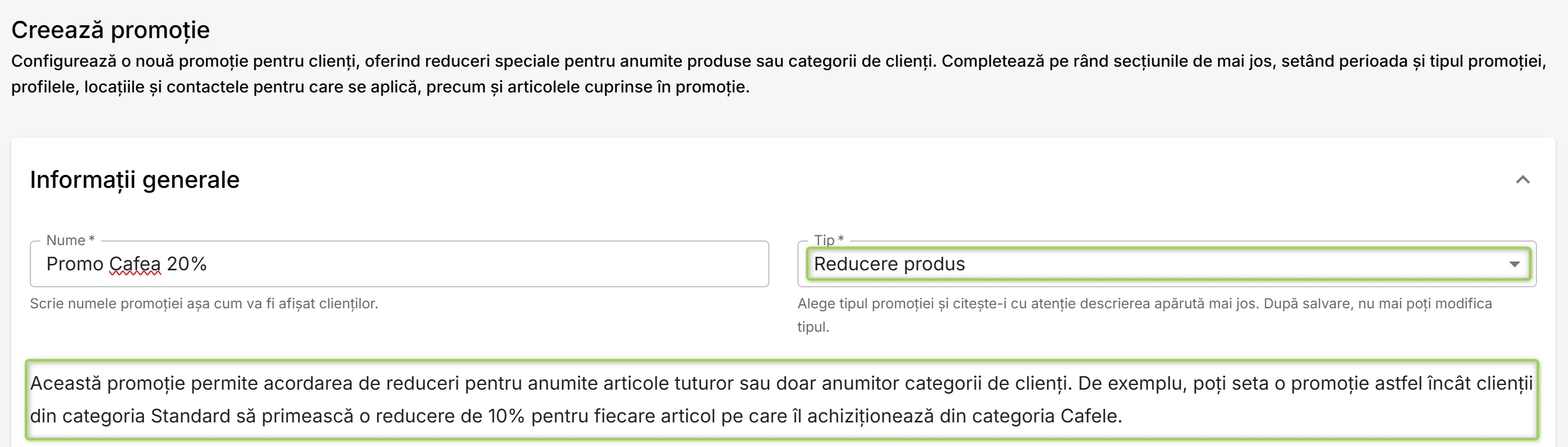 Promoție de tip Reducere produs