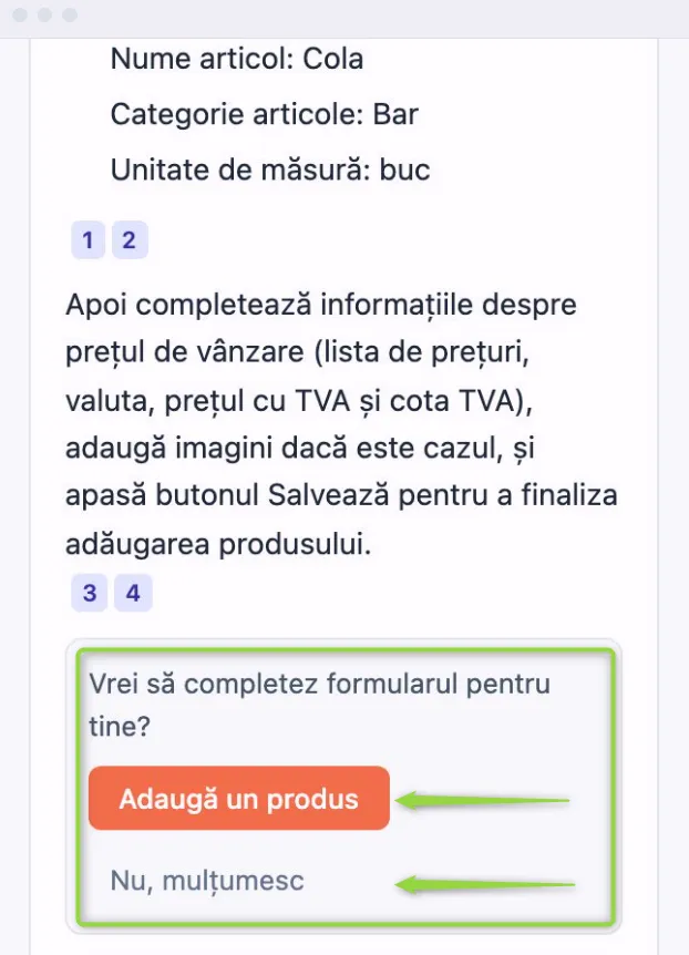 Propunerea, sub răspuns: „Vrei să completez formularul pentru tine?”