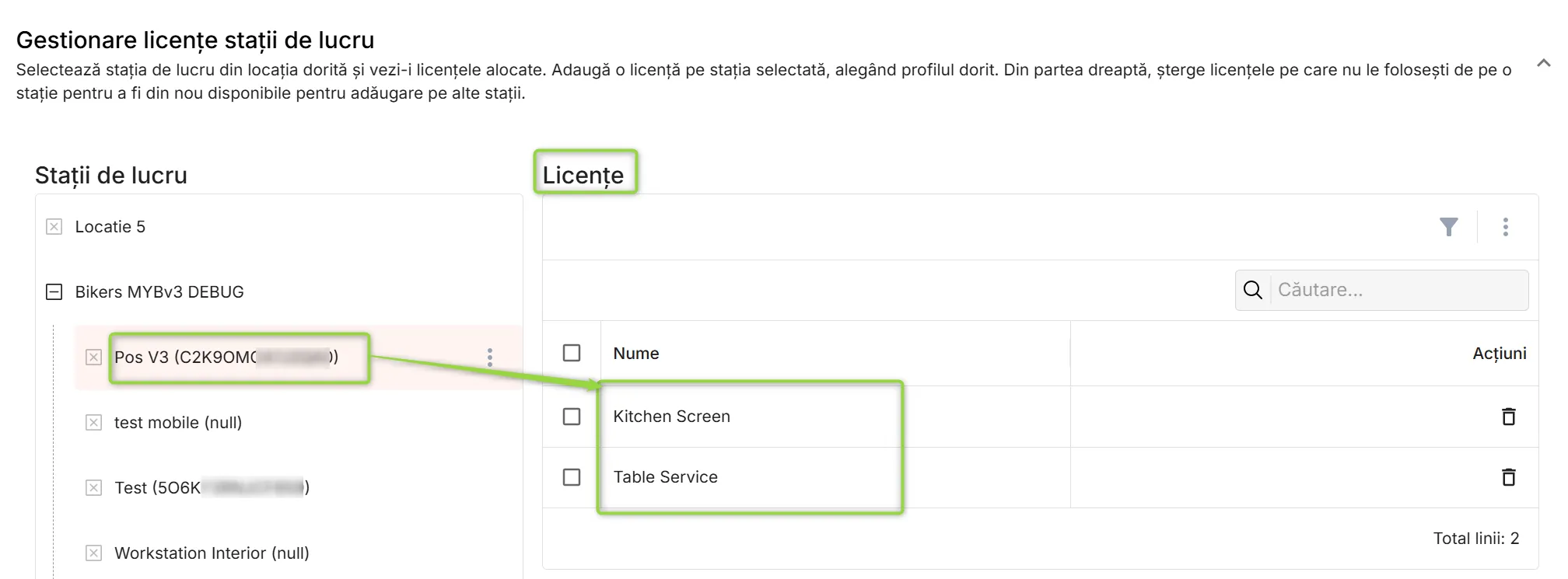 Licențe alocate pe o stație de lucru